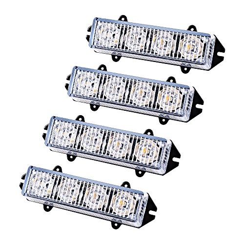 Strobe Light Bar Warning Emergency Beacon 7 Flashing Modes Car SUV Truck Van (Amber, 1x 4-LED)
