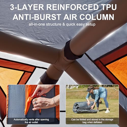 Image of Inflatable Tents for Camping,Easy Blow Up Tent with Hand Pump,4 Seasons Waterproof Air Inflatable Camping Tent House for Family Weekend Camping