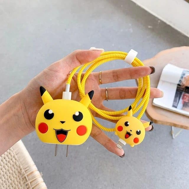 Image of Cartoon 3D Design Protective Case Compatible with Apple 18W - 20W USB-C Power Adapter Charger, Protective Cover for iPhone 18W & 20W Power Adapter Charger with Wire Saver. (Pika)