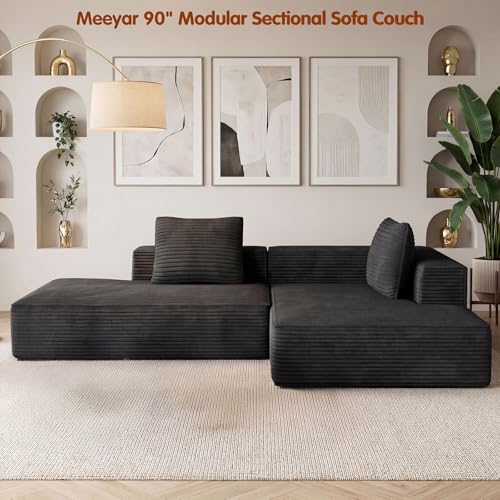 Image of Modular Sectional Sofa, Cloud Sectional Couch with Deep Seat, Modern L-Shape Sofa Couch with Chaise,Upholstered Boneless Couches for Living Room Bedroom (Black, Right Facing Chaise)