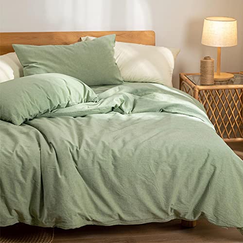 Eavd Modern Style Solid Color Green Duvet Cover Queen Soft 100% Washed Cotton Nature Green Bedding Set With 2 Pillowcases Simple Luxury Green Comforter Cover With Zipper 4 Ties #TOP3