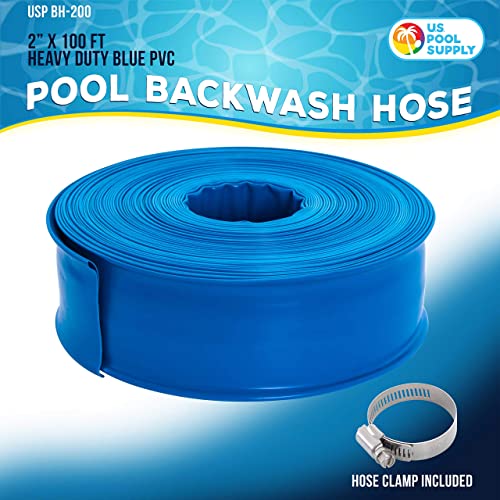 U.s. Pool Supply 2" X 100' Heavy Duty Blue Pvc Swimming Pool Backwash Hose With Hose Clamp #TOP1