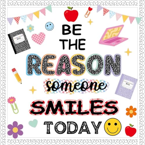 Image of Back to School Bulletin Board Decoration Set Composition Notebook Classroom Decoration Be The Reason Someone Smiles Today Bulletin Board Motivational Cutouts for School Home Chalkboard Door Wall Decor