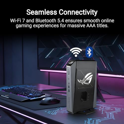Image of ROG GR70 Gaming Mini PC with AMD Ryzen 9 9955HX CPU, NVIDIA GeForce RTX 5070 Mobile GPU, 32GB DDR5 RAM, 2TB NVMe SSD, Triple-Fan QuietFlow Cooling, Wi-Fi 7 & BT 5.4, extensive I /O, and ARGB Lighting