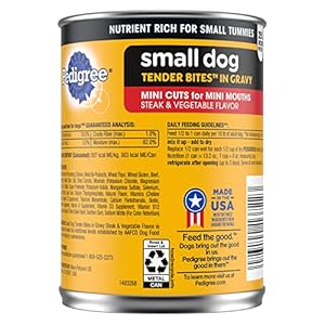 Pedigree Small Dog Tender Bites in Gravy, Steak & Vegetable Flavor Canned Wet Dog Food, (Pack of 12) 13.2 oz. Cans