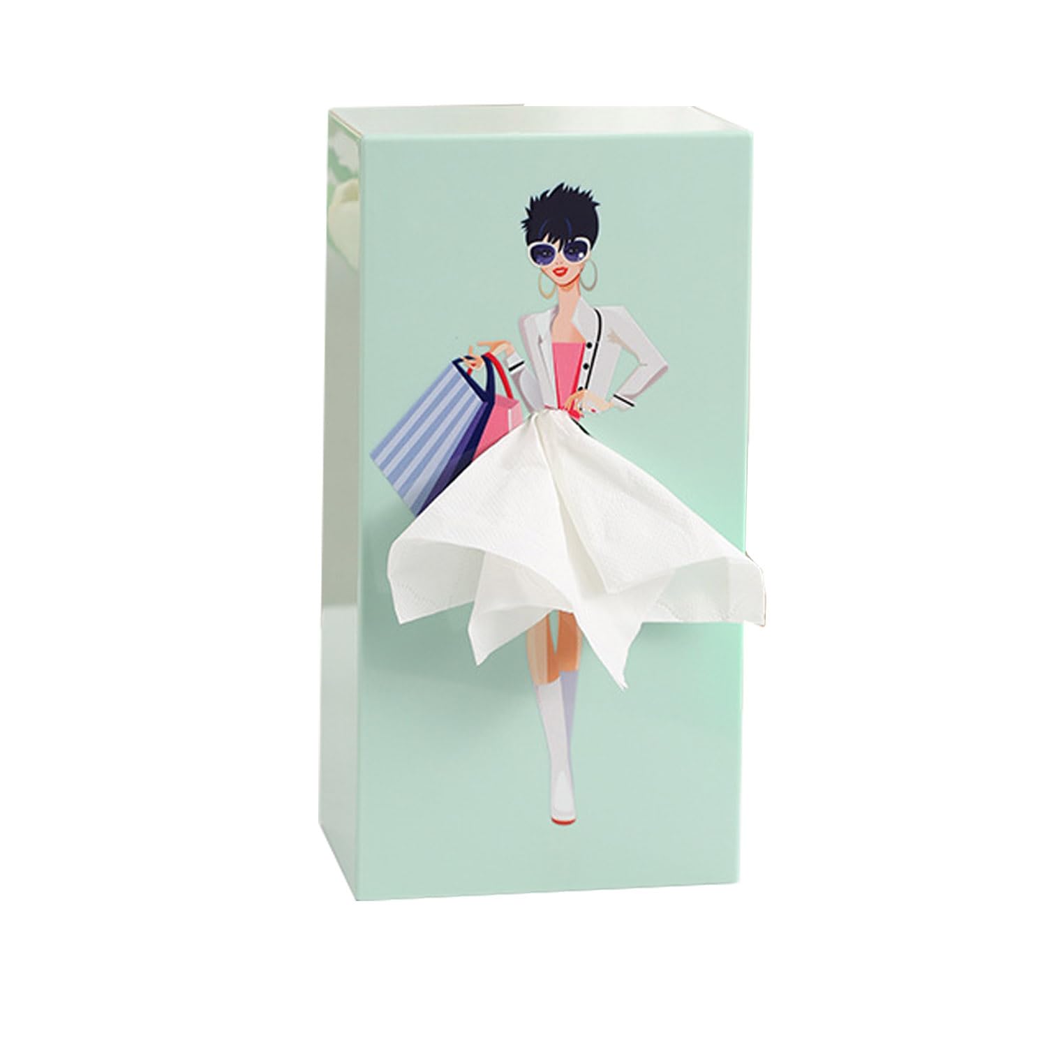 Cartoon Girl Tissue Box,Lady Skirt Tissue Box Cover,Creative Tissue Boxes Holder Cute Lady Skirt Tissue Box for House Bathroom Living Room Bedroom Facial Tissues Office (Green)-image-16