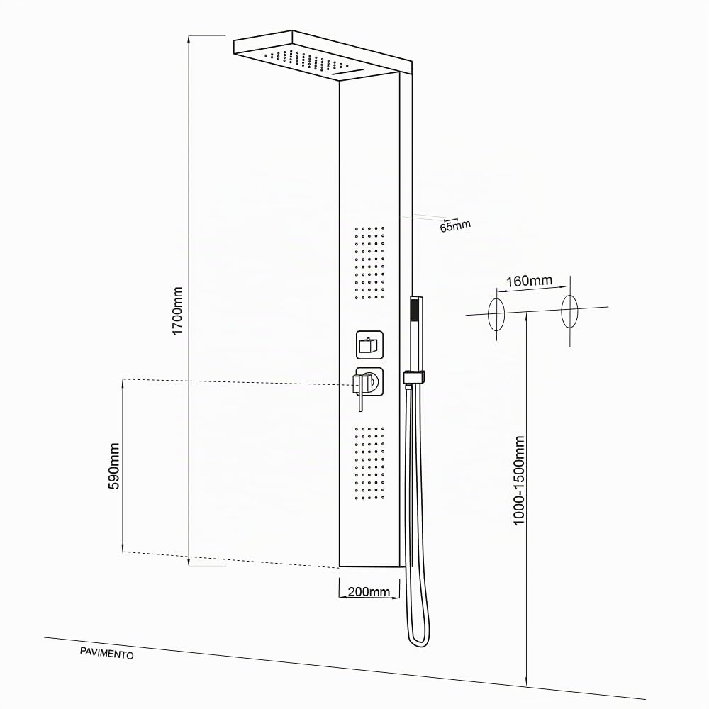 Colonna Doccia 002 4 Funzioni Acciaio Inox Getto A Cascata 2 Bocchette Idro Lombari L20xP44xH170