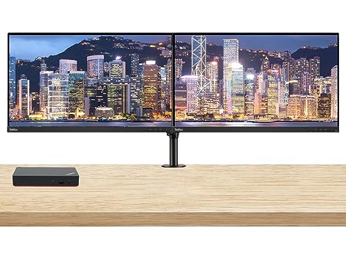 Image of Lenovo ThinkVision E27q 2560 x 1440 LED Backlit Quad HD LCD Monitor, 2-Pack Bundle with HDMI, DisplayPort, Speakers, Desk Mount Dual Monitor Stand, ThinkPad Universal USB-C Multiport Dock