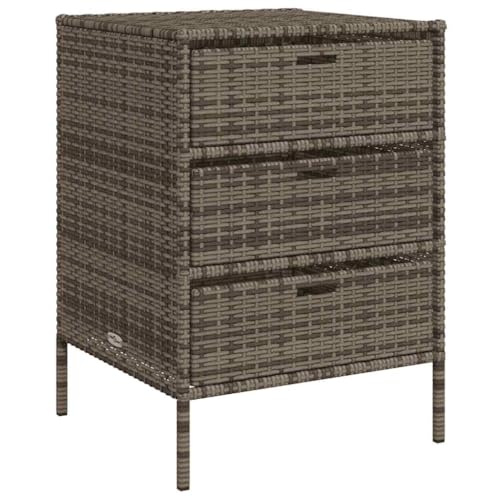 vidaXL Armoire de Rangement de Jardin, Organisateur de Terrasse avec Tiroirs, Meuble d'Extérieur Patio Arrière-Cour, Gris Résine Tressée