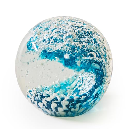 ガラスオブジェ 球体 ブルー 水流デザイン アートガラス インテリア 置物 癒し おしゃれ デスク ギフト Kikumo [並行輸入品]
