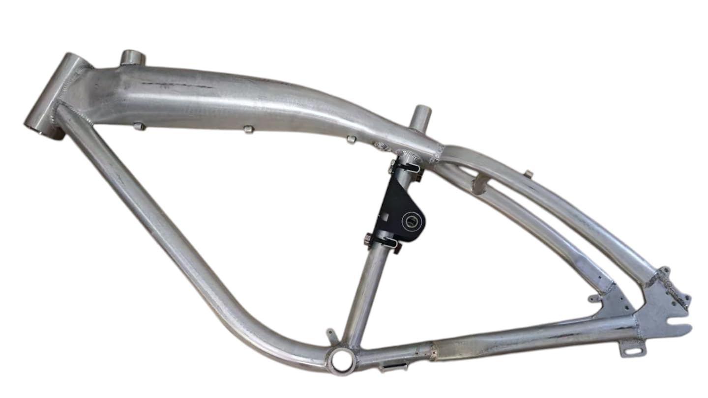 Bike Mid Frame with integrated 3.4L metal mid tank Frame Bike Kit Insallation Position ready w/Lid Cover Gas Valve Transit Adaptor Base Plate Silver 26