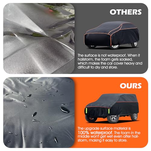 Image of Hail Protector Car Cover, Waterproof Thickened EVA Car Cover for Jeep Wrangler 4 Door 2006-2025 JK JL Outdoor Waterproof Sun Rain Snow Hail Protection with Driver Door Zipper