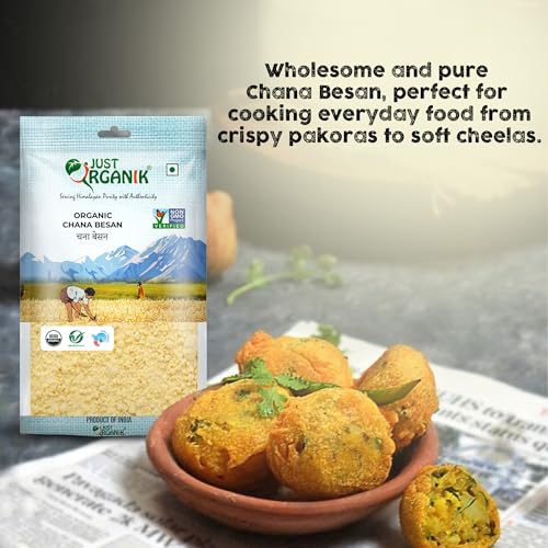 Image of Just Organik - Organic Chana Besan 2 Kg, (4 x 500g), certified Organic | pack of 4 | Gram flour | chickpea flour | bengal gram Fine besan