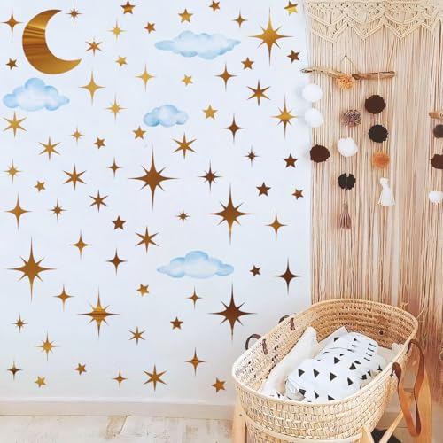 Vinilos decorativos estrellas luna doradas para pared miniatura 3