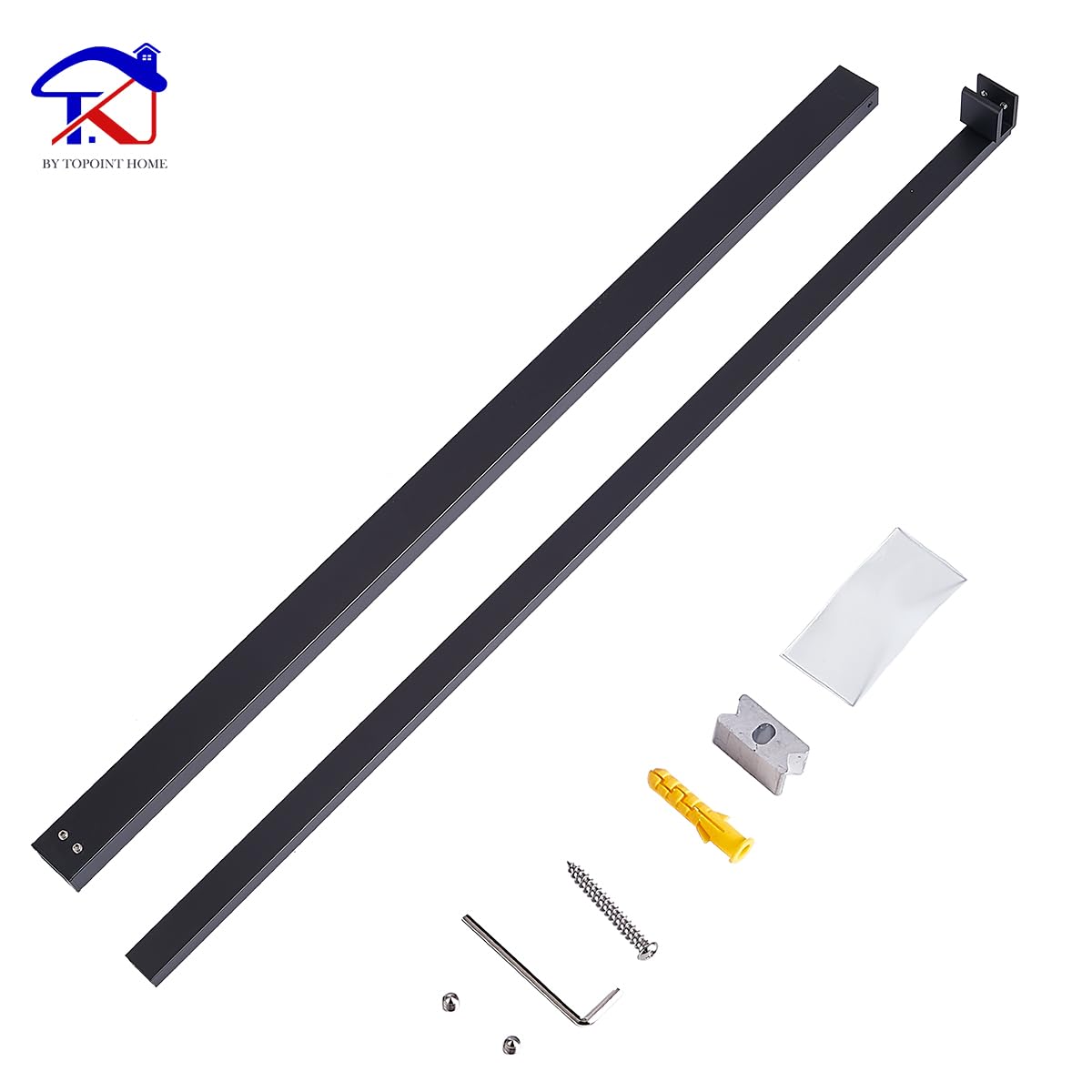 T&K Asta di sostegno Asta di supporto telescopica nero lunghezza regolabile 700mm a 1300mm, per schermi doccia e pannelli vasca, compatibile con vetro da 6-10mm