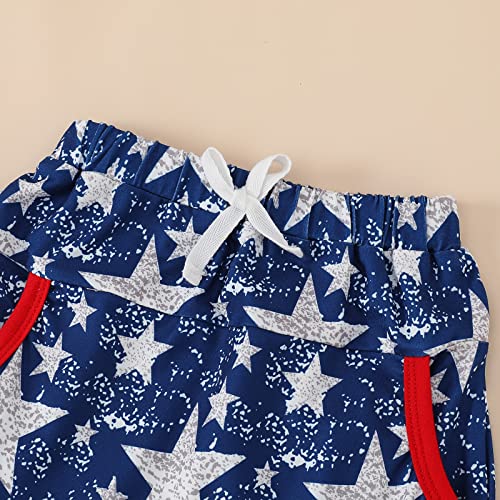 Image of Noubeau 4th of July Toddler Boys Outfits American Flag Tank Tops Patriotic T-Shirts Tees Star Pocket Drawstring Shorts