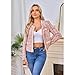 Csvinkiko Women's Tweed Blazers Cropped Long Sleeve Crewneck Open Front Lace Trim Lightweight Plaid Work Business Jackets(Pink-XS)
