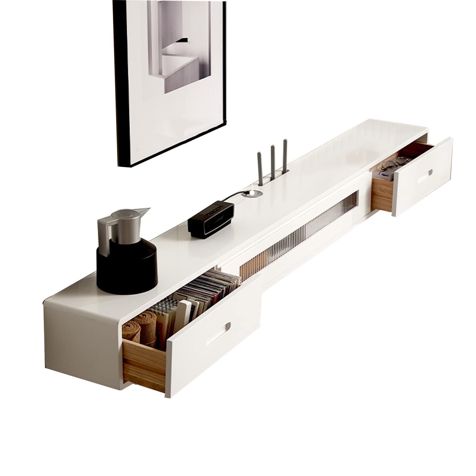 Buy YUANLE 140cm/55.1in Floating TV Stand Wall ed Floating TV Shelf with 2 Drawer,Wood Media