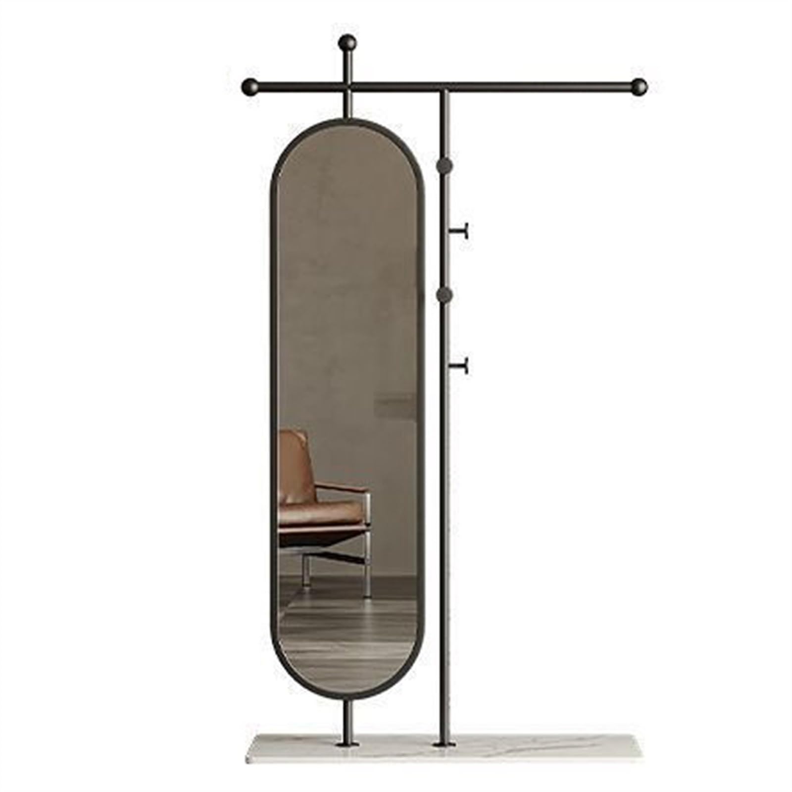 Specchio a Pavimento Semplice appendiabiti da terra, specchio for la camera da letto, specchio a figura intera girevole, appendiabiti Specchio Lungo (Color : Nero, Size : 80cm)