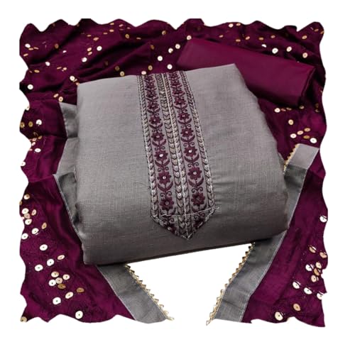 Image of HMP Fashion Womens Bombay Cotton Embroidery Tie Cotton Unstitch dress Material With Chanderi lace bordered Dupatta