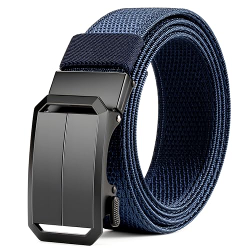 Men's Stretch Nylon Belt with Ratchet Buckle, Casual Golf Hiking Elastic Webing Belt, Adjustable Comfort Fit