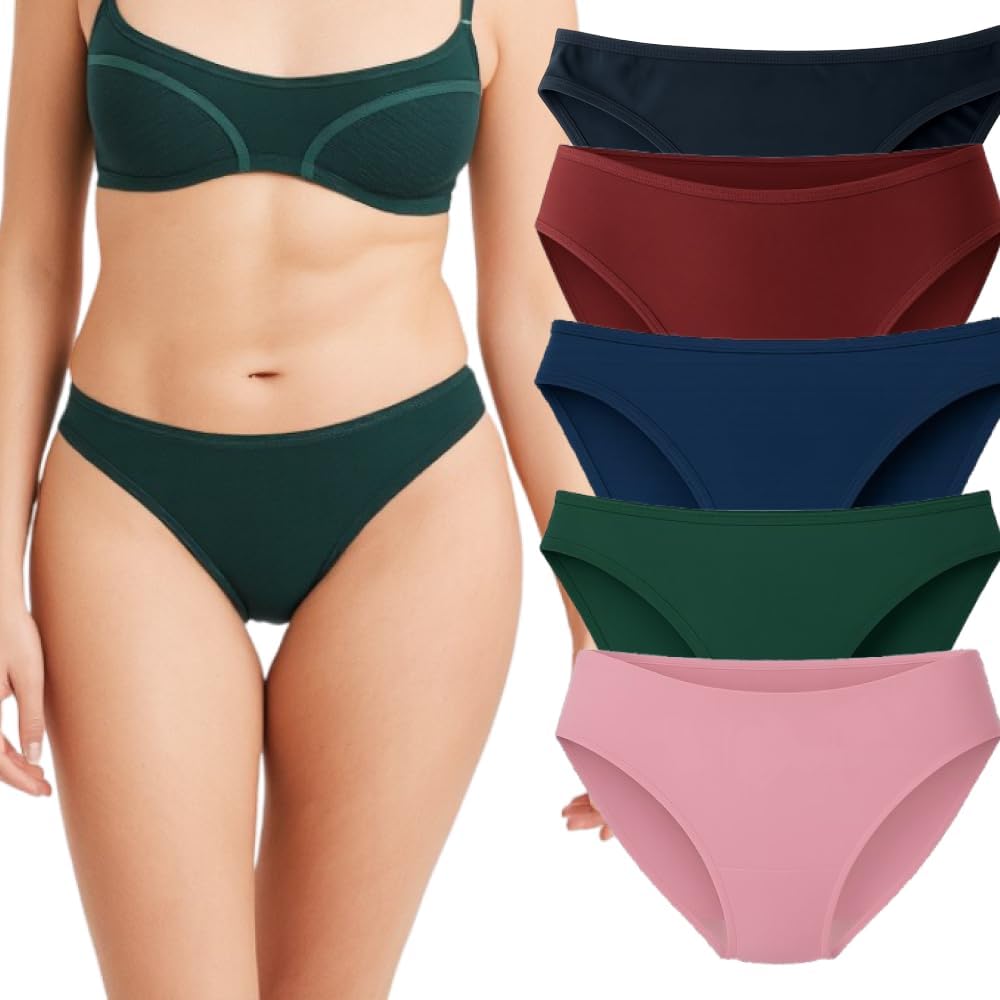 Women's Bamboo-Viscose Underwear, Classic Bikini, High Cut Leg, Multicolor, 5-Pack