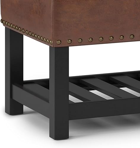 Miniatura 20 de SIMPLIHOME Lomond - Banco otomano rectangular tradicional de almacenamiento de 44 pulgadas de ancho en piel sintética vegana gris topo envejecida,