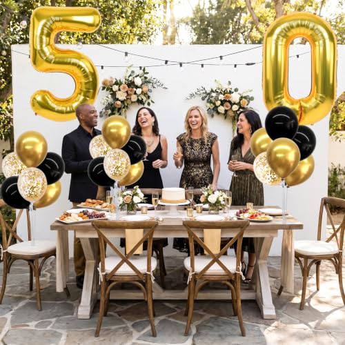 Image of TONIFUL 4 Set Black Gold 50 Balloon Stand Balloon Centerpieces for Table