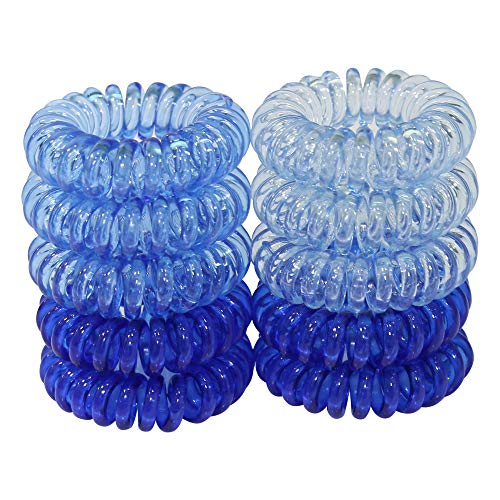 URBEST Hair Coils, Tie Hair, Spiral Hair Ties,Phone Cord Hair Ties, Elastics Hair Tie, No Crease Hair Ties, Coil Ponytail Holder (Blue)