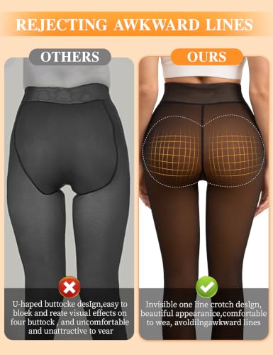 Image of Vosda Women's Fleece-Lined Tights Warm Fake Sheer-Look Pantyhose Leggings