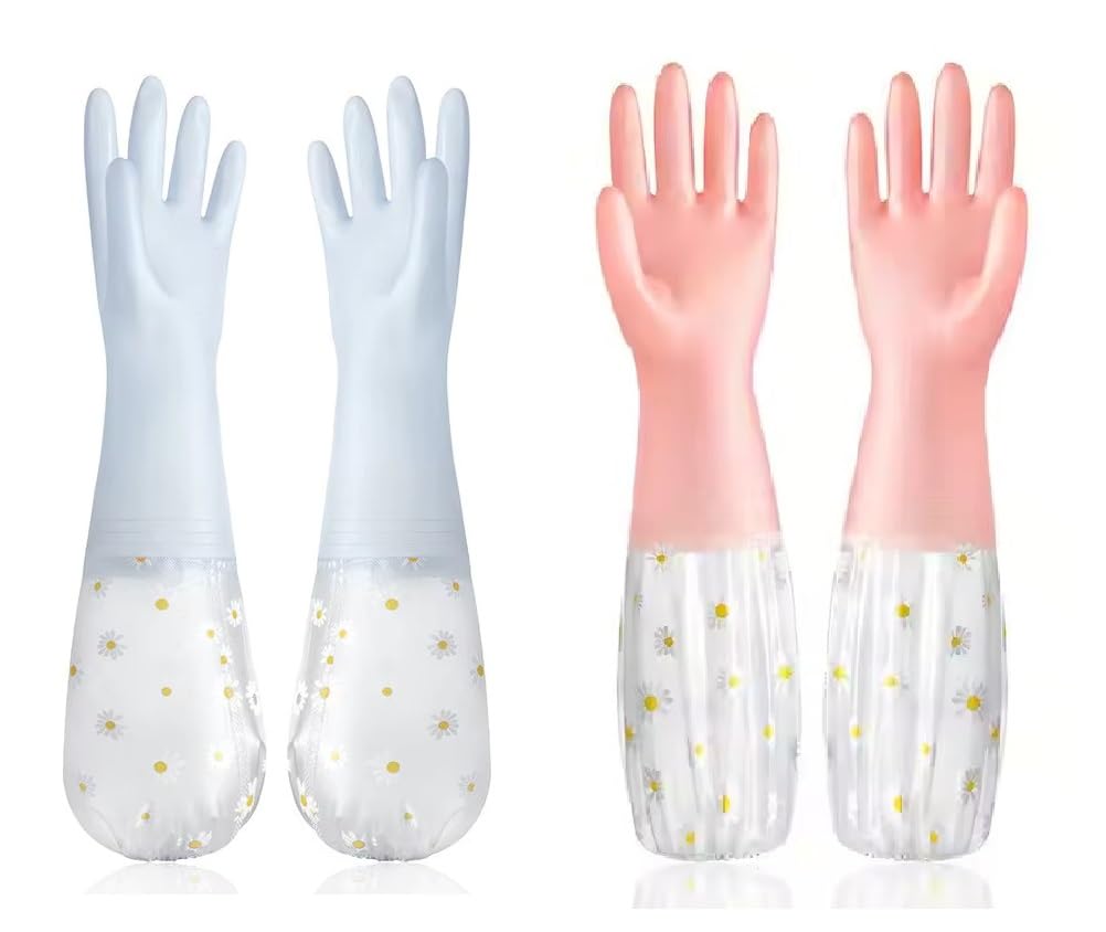 ROY ENTERPRISE Heavy Duty Hand Gloves For Dishwashing, Gardening, Kitchen Cleaning Non-Slippery & Durable Long Elbow Length(Inner Cotton Lining For Comfort) (Grey + Peach)