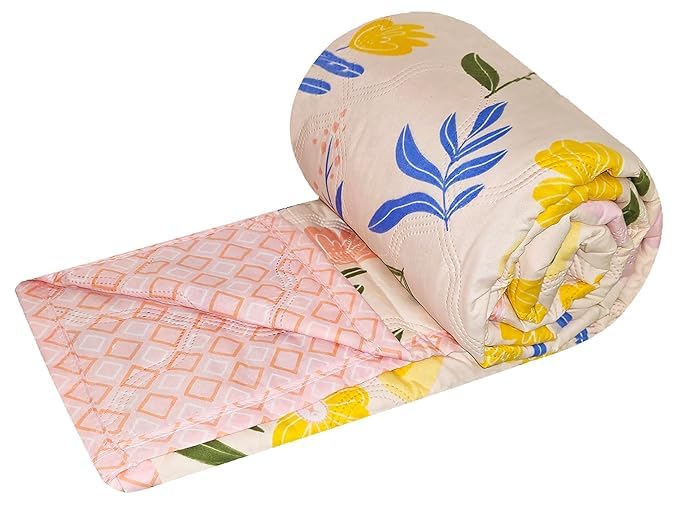 Image of Summer Blanket 100% Cotton Reversible Ac Comforter and Cooling Classic Printed Design Quilt | Dohar Single Bed Or Double Bed Quilt Ideal for Gifting (Design Pink Flower, Double Bed)