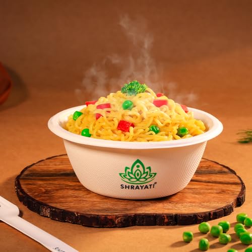 Image of Shrayati Sugarcane Bagasse Bowls, 480 ml, 100 Pcs, Biodegradable Bagasse Disposable Round Bowls for Convenient and Sustainable Eating