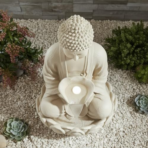 Image of Swarnhouse Decorative Water Fountain with LED Light, 2 Feet, Indoor Tabletop Waterfall for Home Office Garden (Cream)