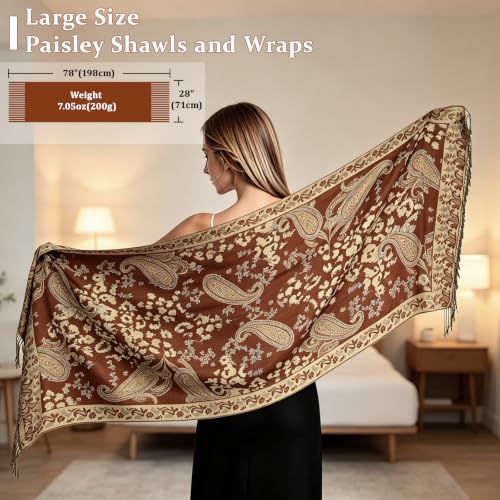 YuiFiare Reversible Paisley Shawl, Large Soft Scarf Wrap for Women — view 6