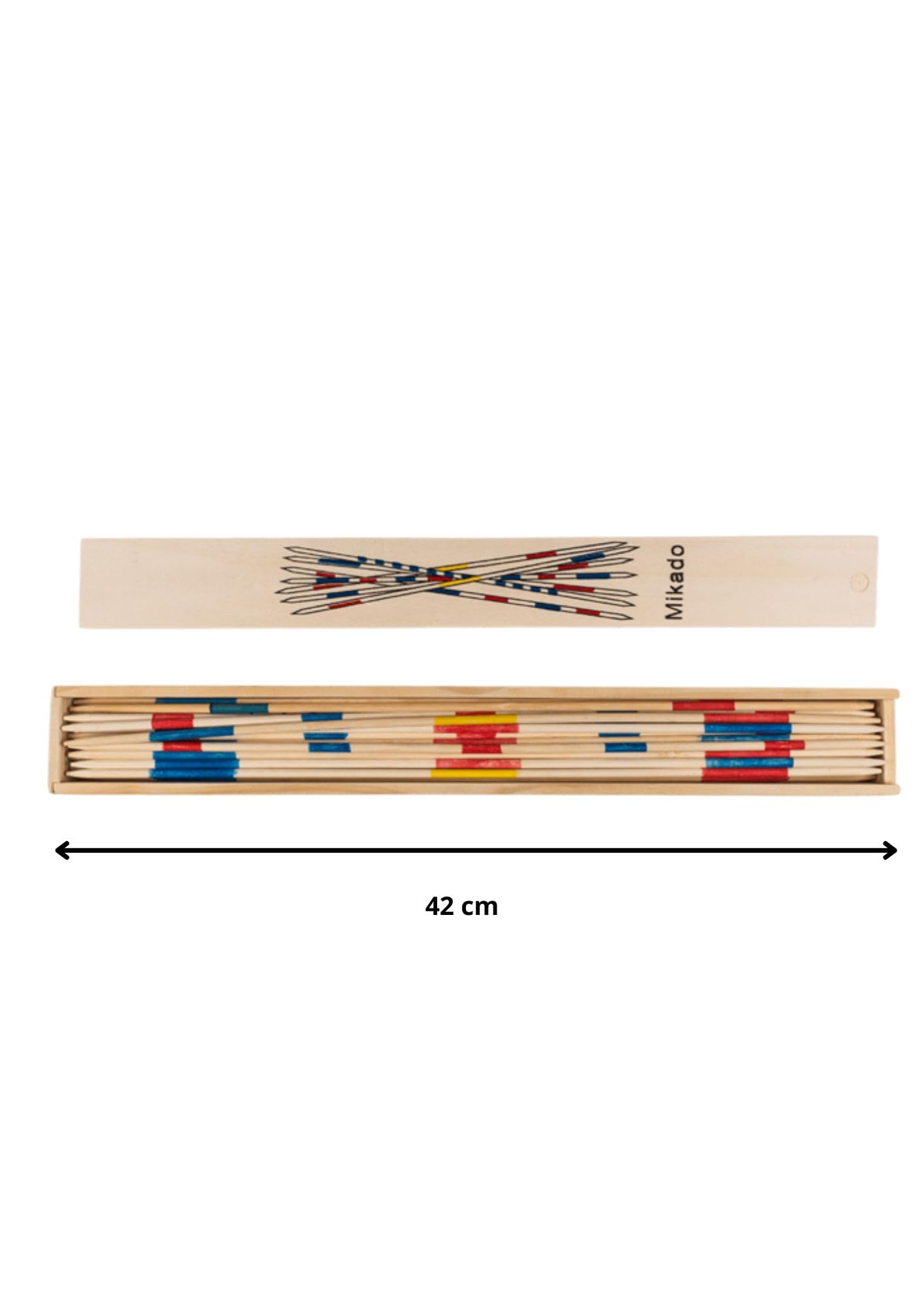 Mikado XL Jeu d'adresse 41 Bâtonnets en Bois 42 cm Boîte en Bois Loisirs Divertissement Relaxation Jeu de Patience Jeu de Concentration Motivité Fine dextérité