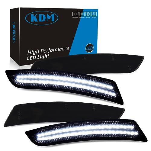 KDM Smoked Lens LED Bumper Side Marker Reflectors Lights Dual Rows Bright White, Fit for 2016-2023 Chevrolet Camaro,2014-up Cadillac CTS,2015-up Cadillac ATS,Front & Rear Fender Bumper Lamp,4Pcs Pack