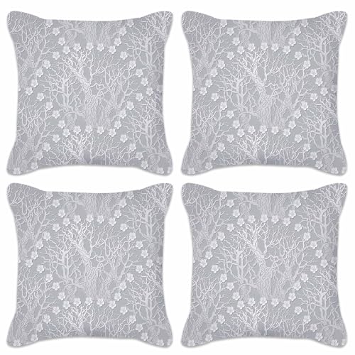 Betadistor Lot de 4 housses de coussin grises - Motif petits fleurs argentées - Pour décoration d'intérieur, canapé - 45 x 45 cm - Gris - 511-0211