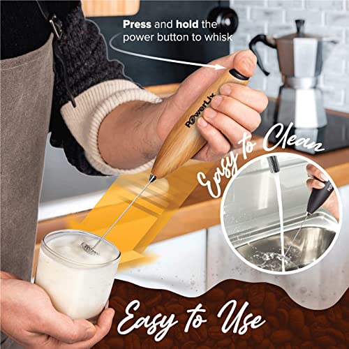 Powerlix Milk Frother Handheld Battery Operated Electric Whisk Foam Maker For Coffee, Latte, Cappuccino, Matcha, Hot Chocolate, Durable Mini Drink Mixer With Stainless Steel Stand Included (Wooden) #TOP4