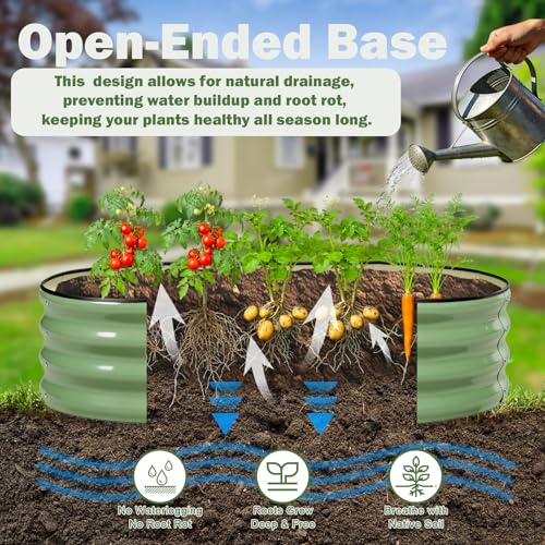 Image of 2 PCS Galvanized Raised Garden Bed 4x2x1 Ft, Oval Metal Outdoor Planter Box Kit with Safety Rubber Edge, Easy Assemble Bottomless Large Planting Container for Vegetable, Flower, Fruit, Green
