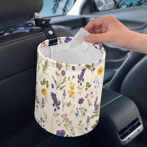 Image of 1pc Printed Car Trash Can, Flower Kitchen Camping Trash Can,Waterproof Trash Can, Women's Car Accessories, Car Seat Back Use Car Interior Accessory Storage Bag