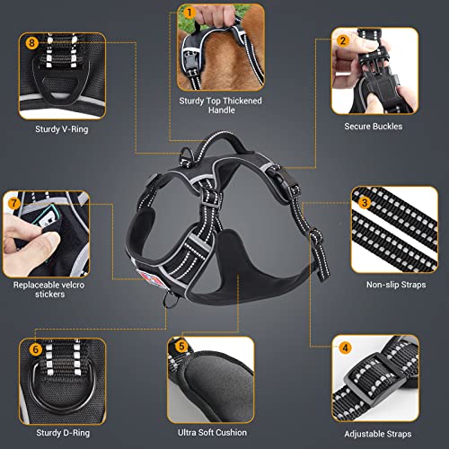 Dog Harness For Small Dogs No Pull, Rywell No Choke Puppy Harness Leash And Collar, Adjustable Small Dog Harness With Soft Padded Vest+2 Leash Clips+2 Velcro Patches+Easy Contral Handle, Reflective #TOP1