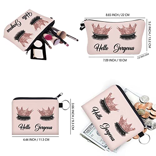 Hello Gorgeous Makeup Bag For Purse With Coin Purses 2Pcs Set Eyelash Pink Cosmetic Bags For Women Small Funny Cosmetics Glitters Eyeshadows Travel Bag Cases #TOP3
