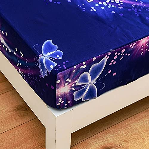 Girls Butterfly Fitted Sheet Deep Pocket Queen,Twinkle Butterflies Bed Sheets For Women Adults, Dreamy Night Starlight Flying Butterfly Bedding Set, With 2 Pillow Cases Blue Purple Flowers Bed Cover #TOP3