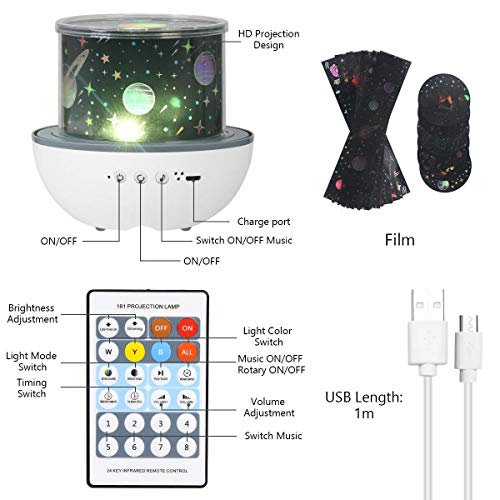 URAQT Luce Notturna Proiettore, Luci Notte per Bambini, 360°Rotazione Musicale Lampada Proiettore Stelle con lo Schermo a Led e Telecomando, Coniglio Luce Notturna per Neonati/Bambini - Image 7