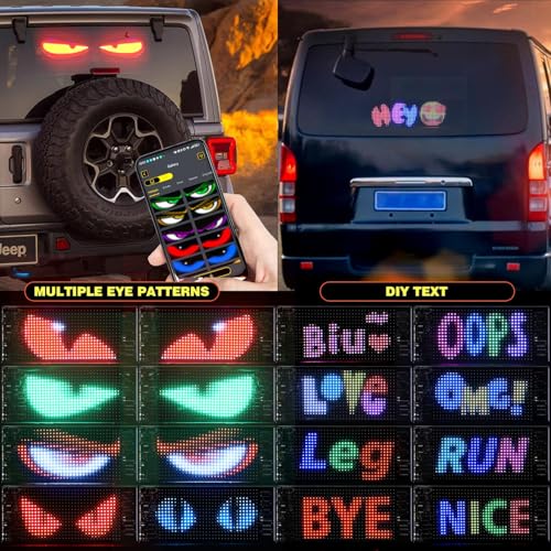 Image of RCUICA 1 Pack Led Devil Eyes for Cars, 2.8 * 6.8 inch /70 * 173mm DIY Car Dynamic LED Smart Colorful Eye Lamp, Programmable Flexible Car Window LED Display Screen Panel, Soft Screen with Smart APP Control