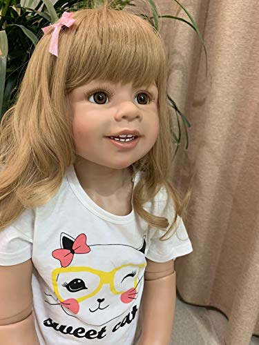 KOKOMANDY 39 Inch Realistic Toddler Reborn Doll Huge Size Reborn Baby Dolls Full Body Hard Vinyl Looks Real Life Beautifull Blonde Hair Collectble Doll Standing Girl for Adults (Blue Eyes)