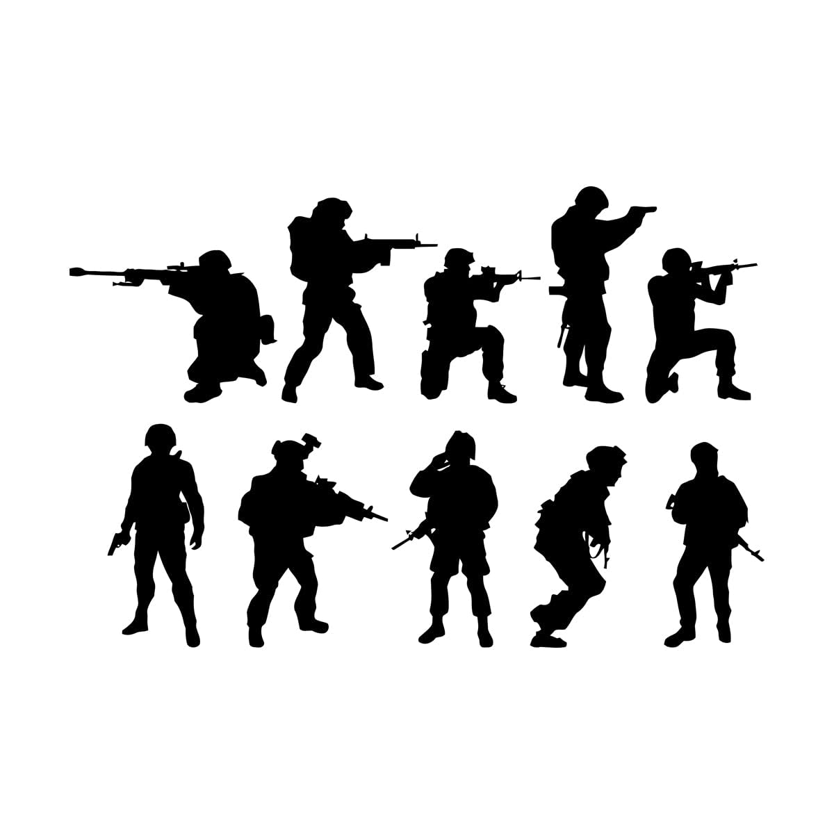 Vinyl Art Sticker Soldiers Silhouettes Military Arm Warriors Weapon 48x72.6cm Multi Color Selection Large Black — image 1