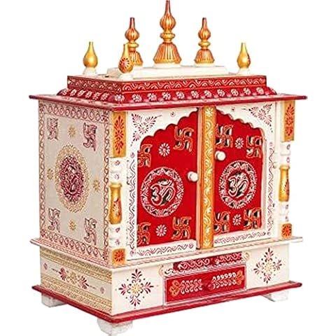 Home and Bazaar Rajasthani Ethnic Handcrafted Wooden Temple / Mandir / Pooja Ghar / Mandapam 18x12x24 inch Outer and 16x9x10.75 Inch Inner Size (L x W x H) KI-344 Cover