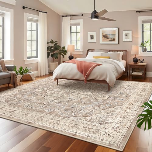 Pauwer Boho Washable Area Rug 9x12 Large Soft Living Room Bedroom Floor Carpet Mat Indoor Farmhouse Vintage Non Slip Accent Throw Rugs for Entryway Kitchen Dorm Dining Room